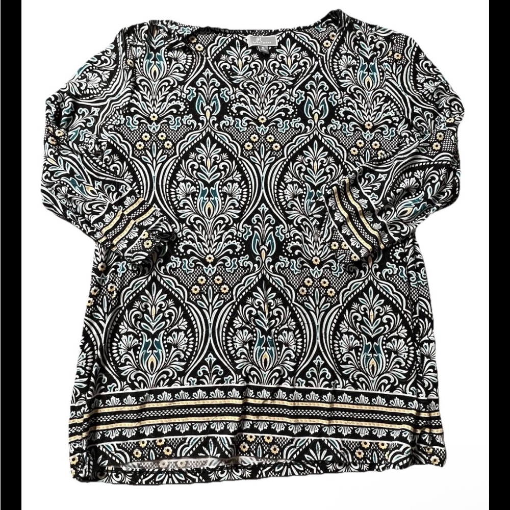 JM Collection Macy's Shirt Womens XL Geometric Print 3/4 Sleeves Art to Wear